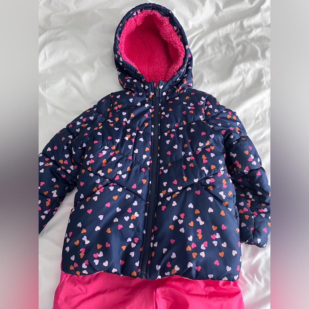 Heart Patterned Puffer Jacket with Bib snowpants